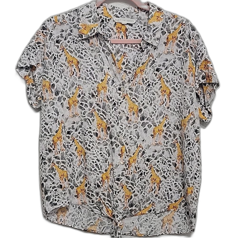 Jane and Delancey Delancy Giraffe Print Blouse White Yellow Size S